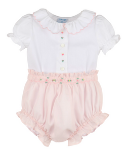 LULI & ME BABY CLASSICAL DIAMOND SMOCK SET PINK