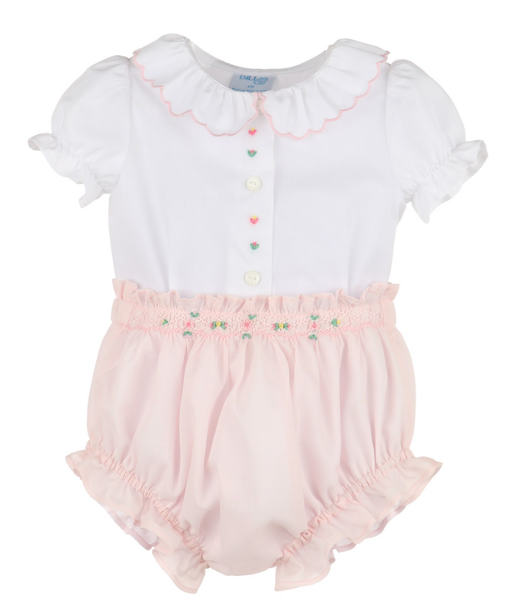 LULI & ME BABY CLASSICAL DIAMOND SMOCK SET PINK