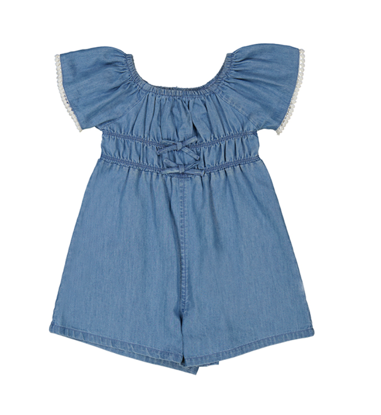 BABY & TODDLER GIRL FLOWER ROMPER | LIGHT DENIM.       1838