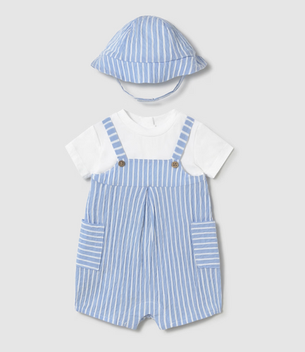 MAYORAL NEWBORN STIPED SIMULATY DUNGAREE WITH HAT SET     1602