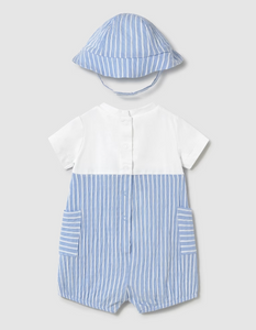 MAYORAL NEWBORN STIPED SIMULATY DUNGAREE WITH HAT SET     1602