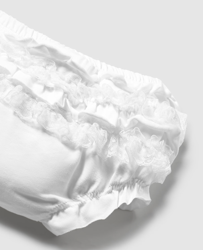 NEWBORN BABY RUFFLE BLOOMERS IN WHITE