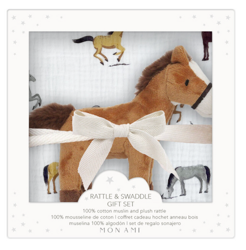 MON AMI CHANTILLY SWADDLE AND RATTLE SET
