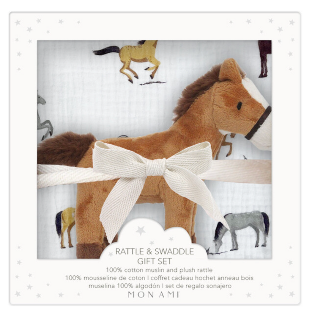 MON AMI CHANTILLY SWADDLE AND RATTLE SET