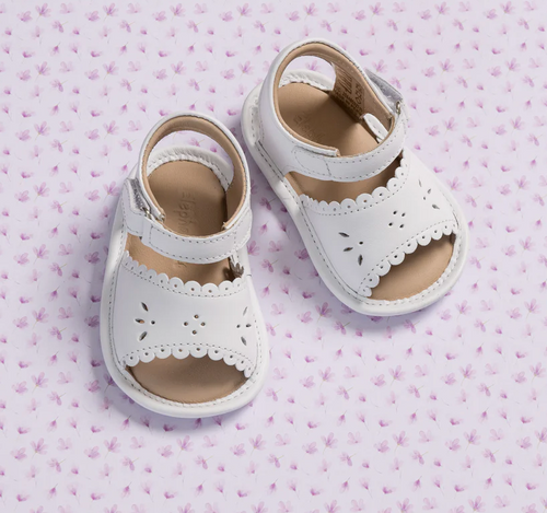 BABY LEATHER SANDAL WITH SCALLOP  WHITE | ELEPHANTITO