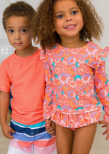 Load image into Gallery viewer, CORAL FLORAL SKIRTED FLUTTER LONG SLEEVE RASH GUARD BIKINI