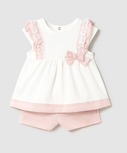 BABY & TODDLER SHORTS & LINEN BLOUSE SET PINK              1236