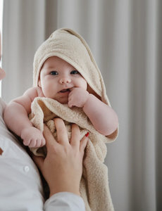 ORGANIC COTTON BABY HOODED TOWEL - FOG