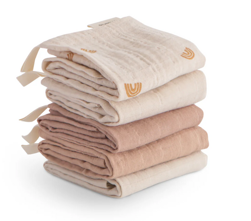 MUSLIN COTTON WASHCLOTH 5 PACK - RAINBOW