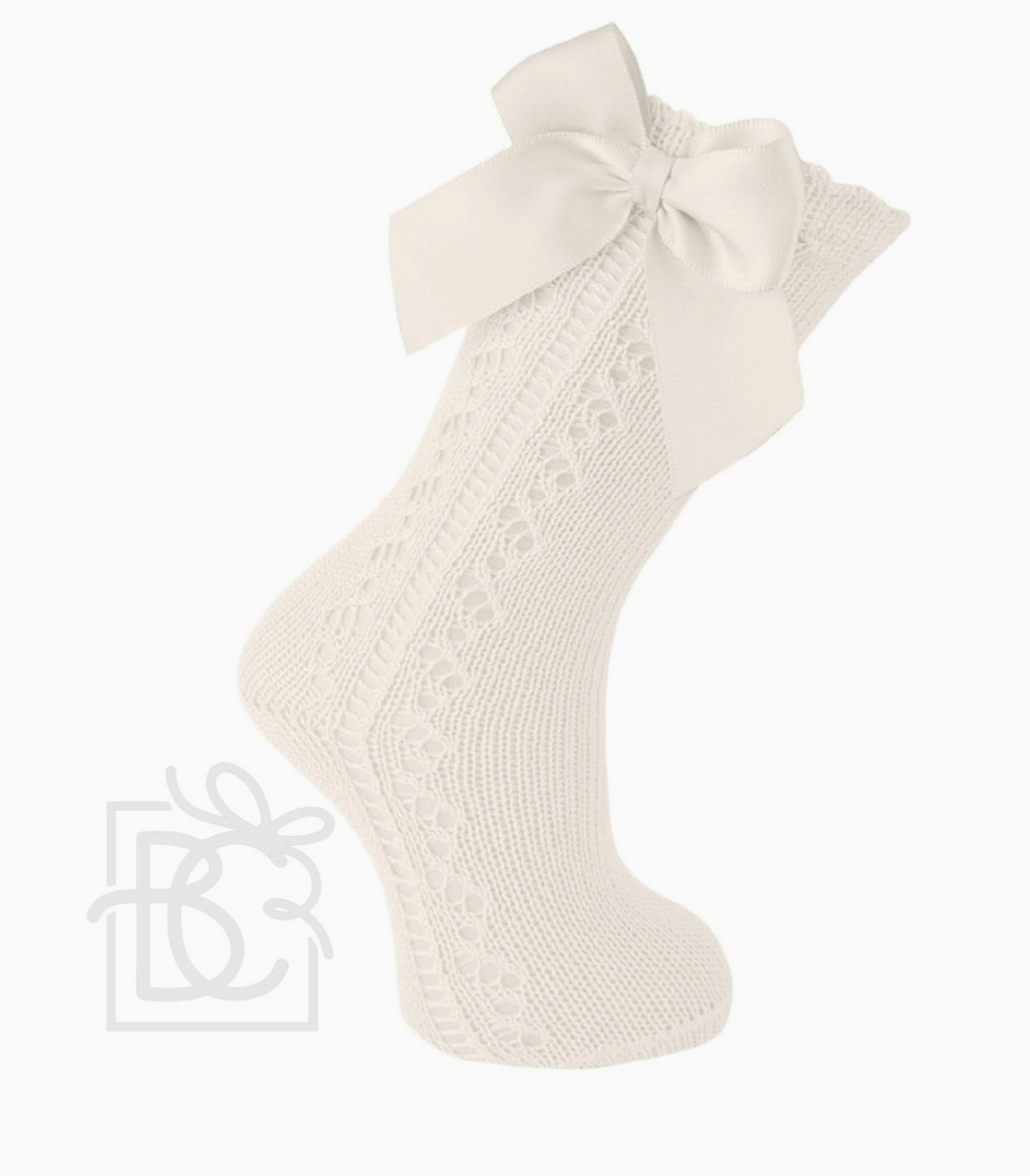 CARLO MAGNO SCOTTISH YARN OPENWORK KNEE HIGH SOCKS NATURAL  2141