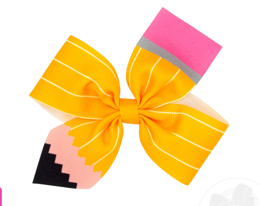 MEDIUM PENCIL PRINT GROSGRAIN 2-LOOP HAIR BOW | WEE ONES