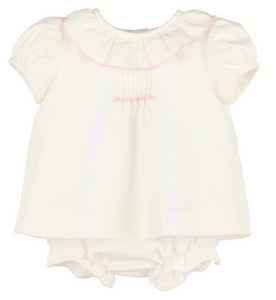 LULI & ME PINTUCKS LACE BISHOP IN WHITE AND PINK                      006