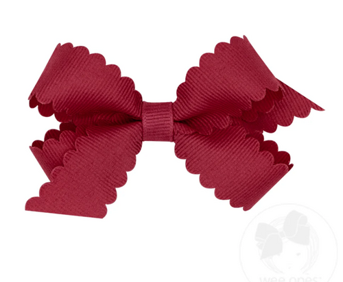 WEE ONES MINI GROSSGRAIN HAIR BOW WITH SCALLOPED EDGE CRANBERRY & MORE COLORS