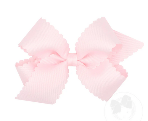 WEE ONES MEDIUM GROSSGRAIN SCALLOPED HAIR BOW PALE PINK & MORE COLORS
