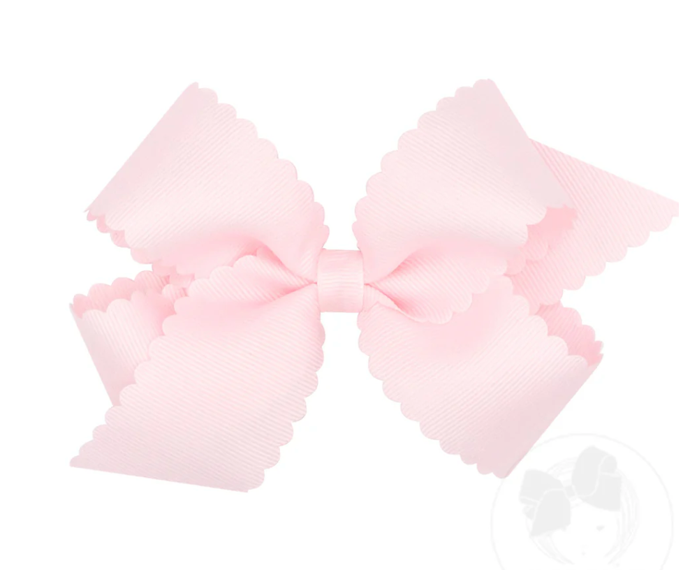 WEE ONES MEDIUM GROSSGRAIN SCALLOPED HAIR BOW PALE PINK & MORE COLORS