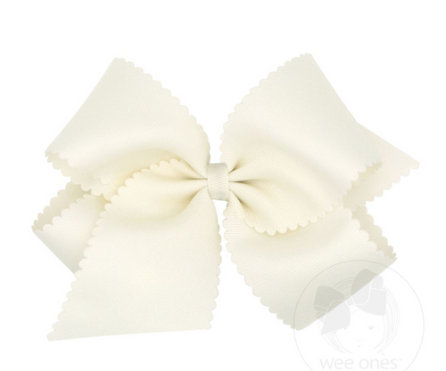 WEE ONES KING GROSSGRAIN HAIRBOW W SCALLOPED EDGE ANTIQUE WHITE & MORE COLORS