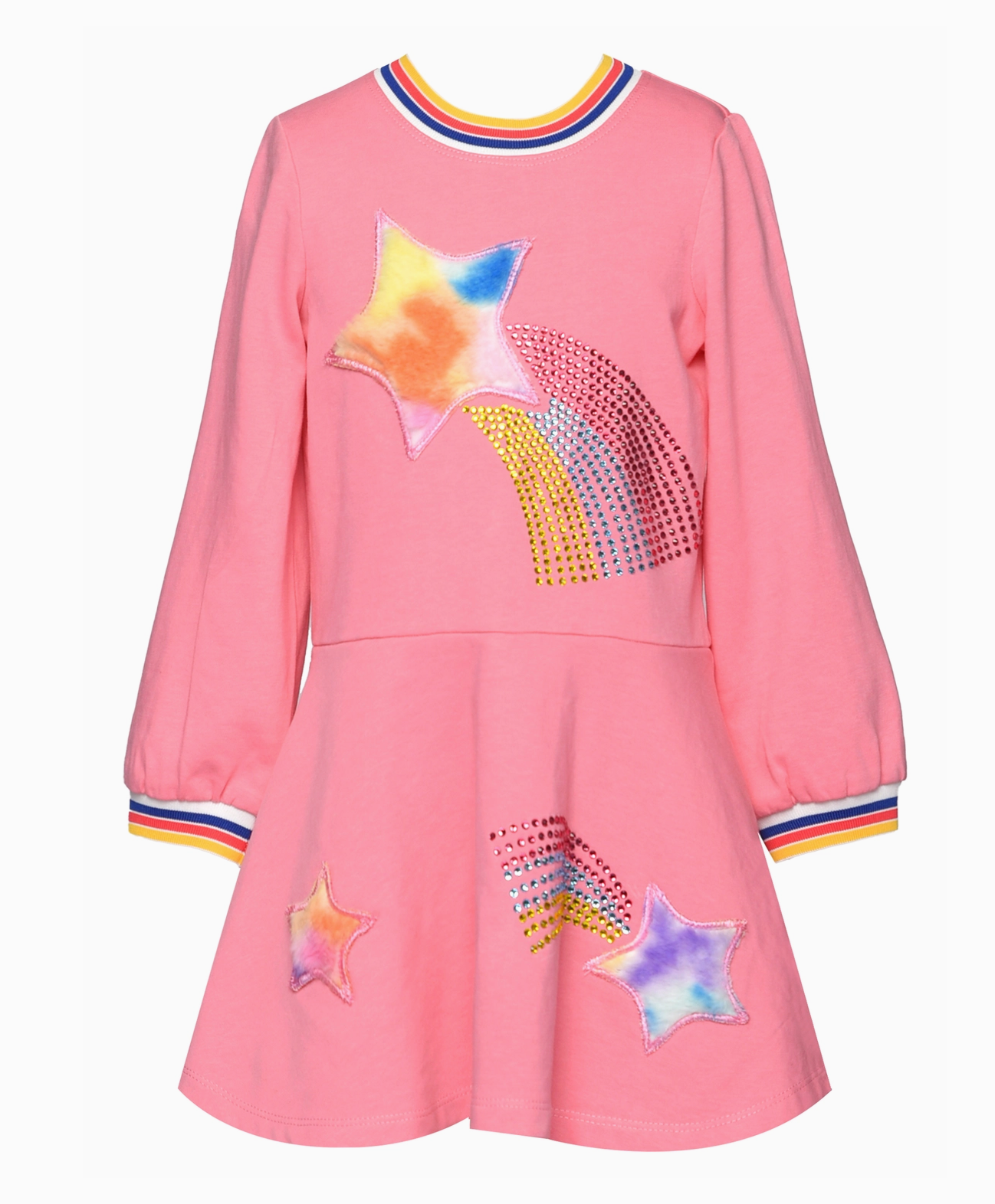 BABY SARAH LONG SLEEVE DRESS FAUX STAR TRIM & RAINBOW