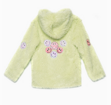 Load image into Gallery viewer, HOODED FAUX FUR COAT / SEQUIN HAPPY APPLIQUES | HANNAH BANANA