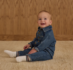 RYLEE + CRU COLLARED BABY JUMPSUIT || INDIGO DENIM