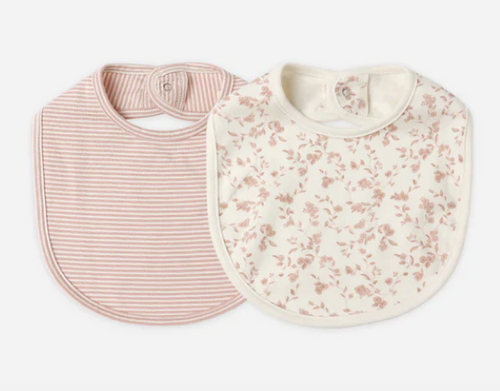 QUINCY MAE BABY JERSEY SNAP BIB SET |  FRENCH GARDEN/ROSE STRIP
