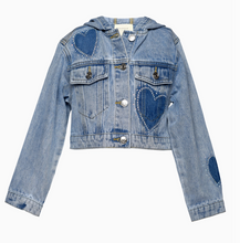 Load image into Gallery viewer, HANNAH BANANA, RHINESTONE SHADOW HEART/FLOWER DENIM JACKET