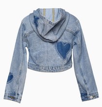 Load image into Gallery viewer, HANNAH BANANA, RHINESTONE SHADOW HEART/FLOWER DENIM JACKET