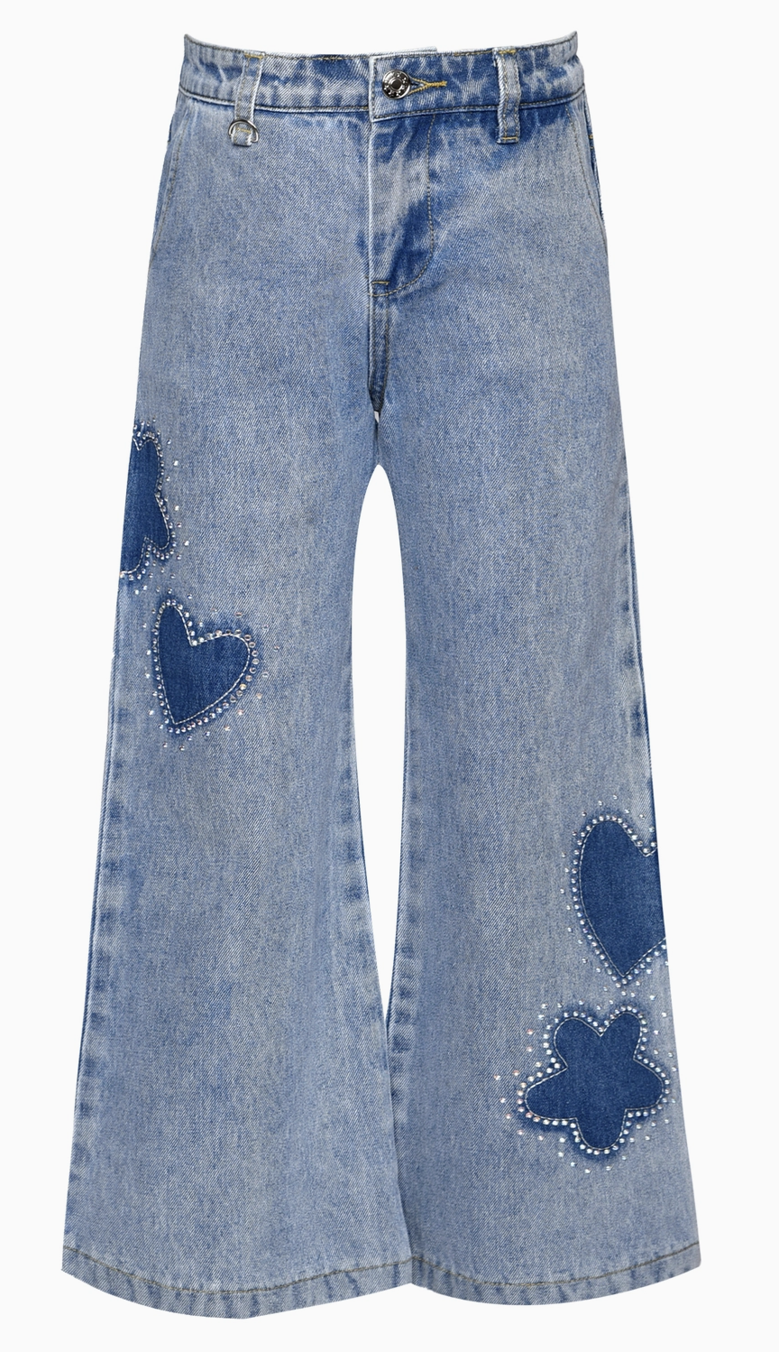 HANNAH BANANA   ⭐️   ❤️   RHINESTONE SHADOW HEART/FLOWER DENIM JEANS