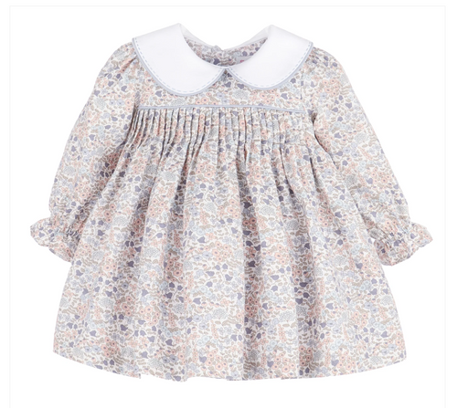 SOPHIE & LUCAS GIRL BLUE FLORAL Sweater Weather Pleat Dress - Bow in Back