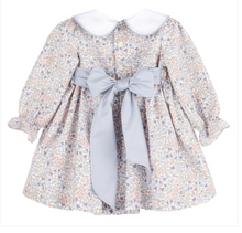 Load image into Gallery viewer, SOPHIE &amp; LUCAS GIRL BLUE FLORAL Sweater Weather Pleat Dress - Bow in Back