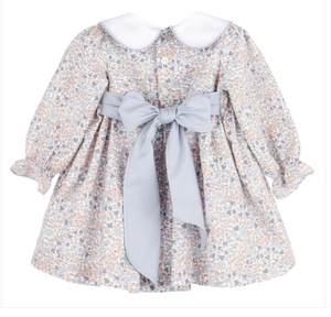 SOPHIE & LUCAS GIRL BLUE FLORAL Sweater Weather Pleat Dress - Bow in Back