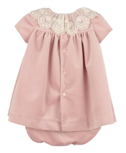 LULI & ME DELUXE VELVET FLOAT DRESS ROSE - LACE COLLAR