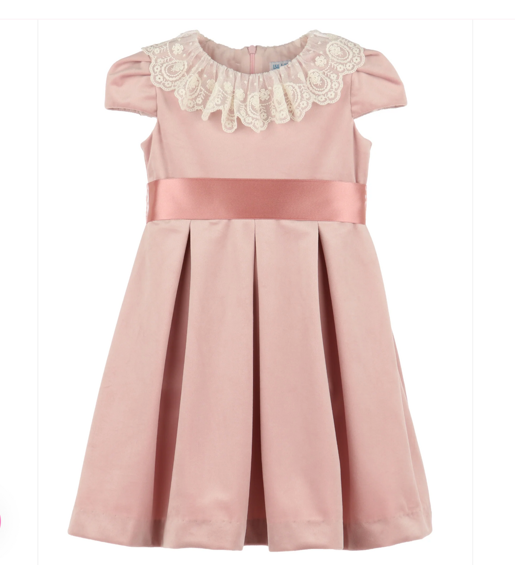 LULI & ME DELUXE VELVET DRESS IN ROSE