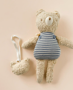 BEAR SHERPA PLUSH BABY PACIFIER BINKY HOLDER               THE BLUEBERRY HILL