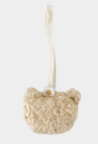 BEAR SHERPA PLUSH BABY PACIFIER BINKY HOLDER               THE BLUEBERRY HILL