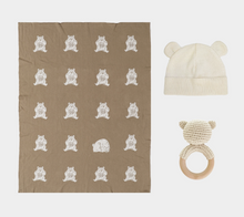 Load image into Gallery viewer, HONEY BEAR BLANKET, HAT AND BABY TEETHER SET | BABY GIFT | THE BLUEBERRY HILL