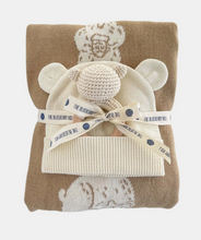 Load image into Gallery viewer, HONEY BEAR BLANKET, HAT AND BABY TEETHER SET | BABY GIFT | THE BLUEBERRY HILL