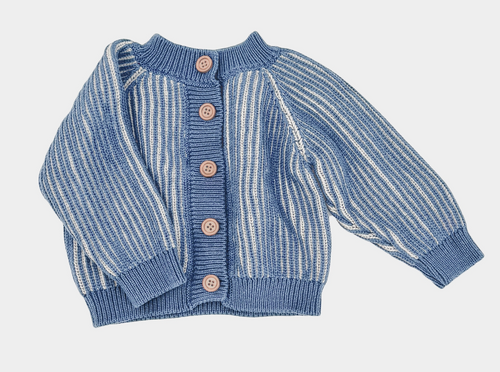 COTTON BRIOCHE CARDIGAN , DUSTY BLUE