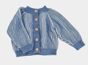 COTTON BRIOCHE CARDIGAN , DUSTY BLUE