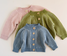 Load image into Gallery viewer, COTTON BRIOCHE CARDIGAN , DUSTY BLUE