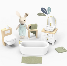Load image into Gallery viewer, DOLL HOUSE BATHROOM SET + 1 DOLL             SPEEDY MONKEY