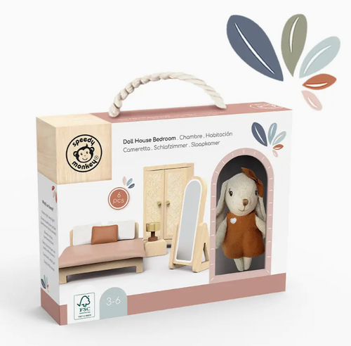 DOLL HOUSE BEDROOM SET + 1 DOLL               SPEEDY MONKEY