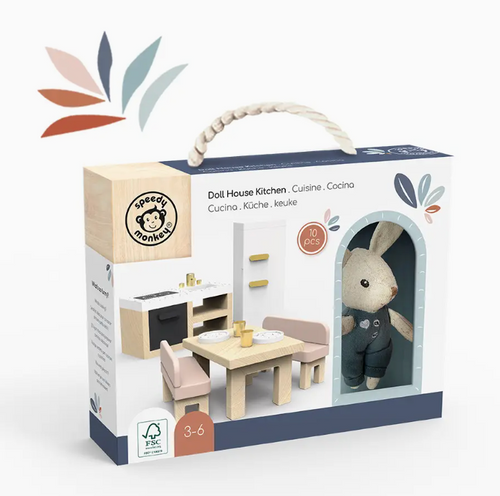 DOLL HOUSE KITCHEN SET + 1 DOLL                            SPEEDY MONKEY