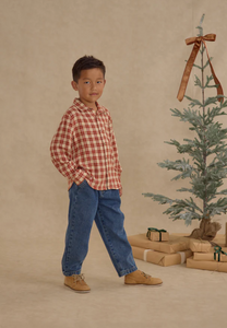 RYLEE + CRU COLLARED LONG SLEEVE SHIRT | RED PLAID