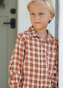 RYLEE + CRU COLLARED LONG SLEEVE SHIRT | RED PLAID