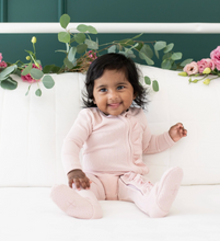 Load image into Gallery viewer, KYTE BABY RIBBED RUFFLE ZIPPER FOTTIE IN BLUSH