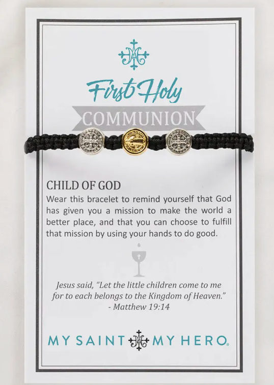 FIRST HOLY COMMUNION BRACELET | MY SAINT MY HERO | BLACK