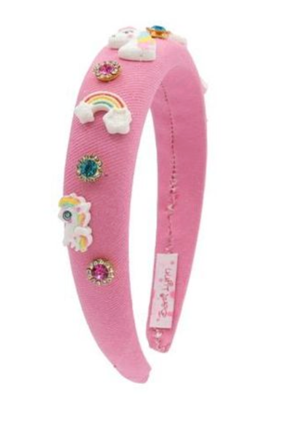 BARI LYNN PADDED UNICORN RAINBOW JEWELED DENIM HEADBAND