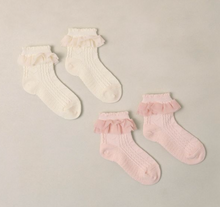 Load image into Gallery viewer, NORALEE RUFFLE SOCKS IVORY BLUSH 2 PAIR                                   NLA028