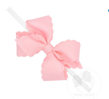 Load image into Gallery viewer, WEE ONES BABY SMALL GROSGRAIN HAIR HEADBOW | EMBOSED EYELET EDGE ON WHITE HEADBAND LIGHT PINK AND MORE COLORS