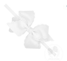 Load image into Gallery viewer, WEE ONES BABY SMALL GROSGRAIN HAIR HEADBOW | EMBOSED EYELET EDGE ON WHITE HEADBAND LIGHT PINK AND MORE COLORS